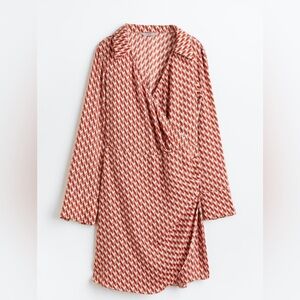 H&M Pink/Patterned Satin Wrapover  Shirt Dress Size L